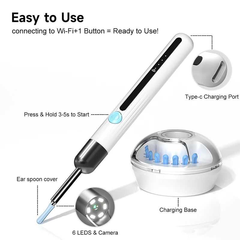 Visual WiFi Otoscope Camera 4.2mm 1080P HD Ear Picker for IOS/Android Ear Cleaning Wireless Endoscope with Ear Wax Removal Tools