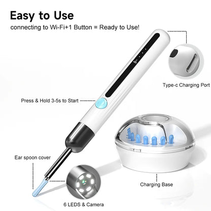 Visual WiFi Otoscope Camera 4.2mm 1080P HD Ear Picker for IOS/Android Ear Cleaning Wireless Endoscope with Ear Wax Removal Tools