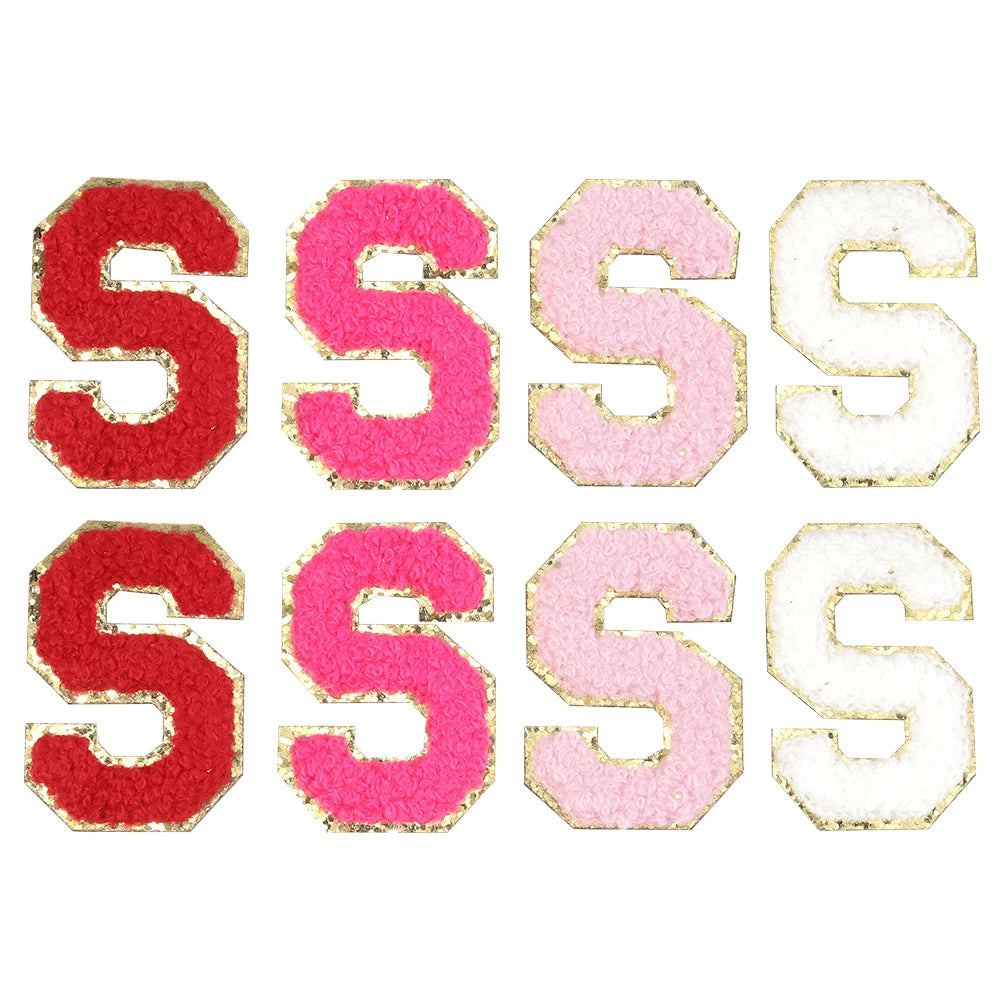 8pcs Sweet 26 Letters Towel Embroidery Patch Pink A-Z Self-adhesive Sticker Decoration For DIY Apparel Bag Crafts Accessories