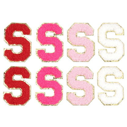 8pcs Sweet 26 Letters Towel Embroidery Patch Pink A-Z Self-adhesive Sticker Decoration For DIY Apparel Bag Crafts Accessories