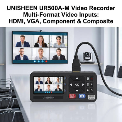 UNISHEEN UR500A-M Standalone 1080P60 Game Video Recorder 3" Screen HDMI/VGA/YPbPr/AV Input One-Touch Capture Card No PC Required