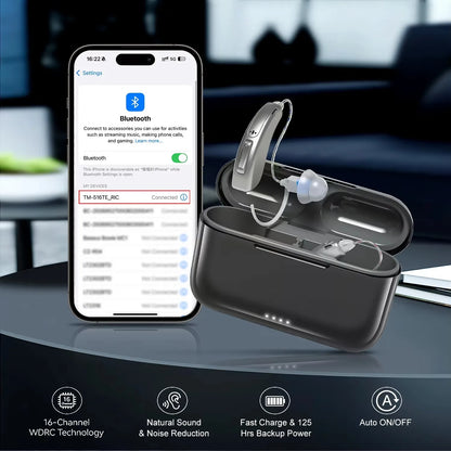 16 Channel Bluetooth Hearing Aids Rechargeable Digital BTE Hearing Aid for Seniors Adults with Noise Cancelling Feature