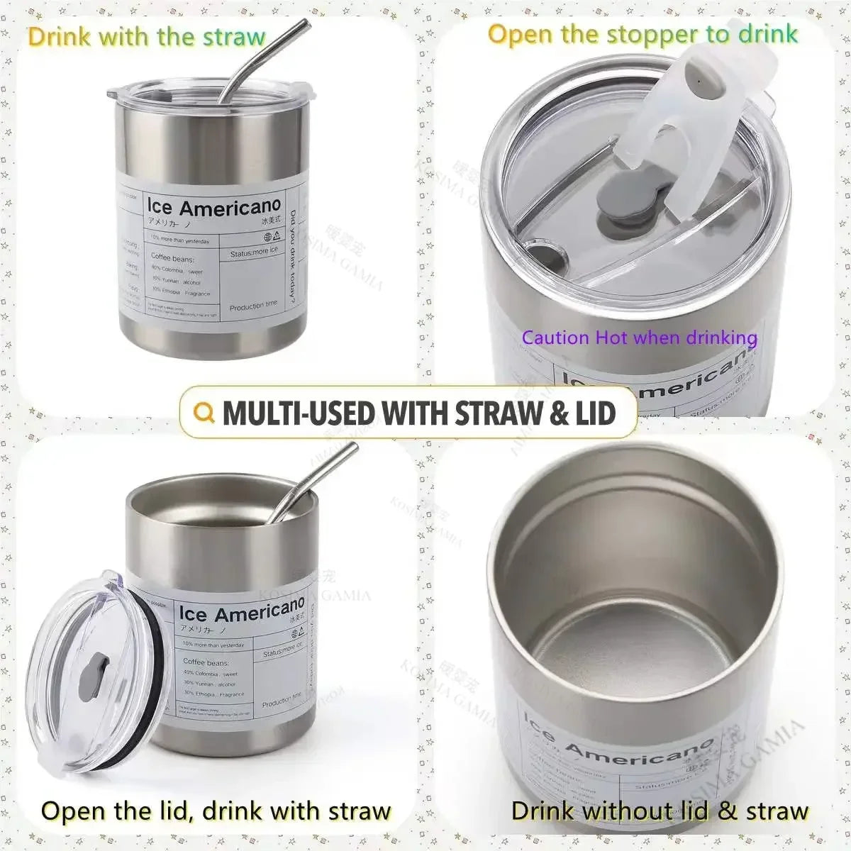 Double Wall Vacuum Insulated Reusable Coffee Tumbler Travel Mug with Straw Hot Cold Leak-proof Dishwasher Safe