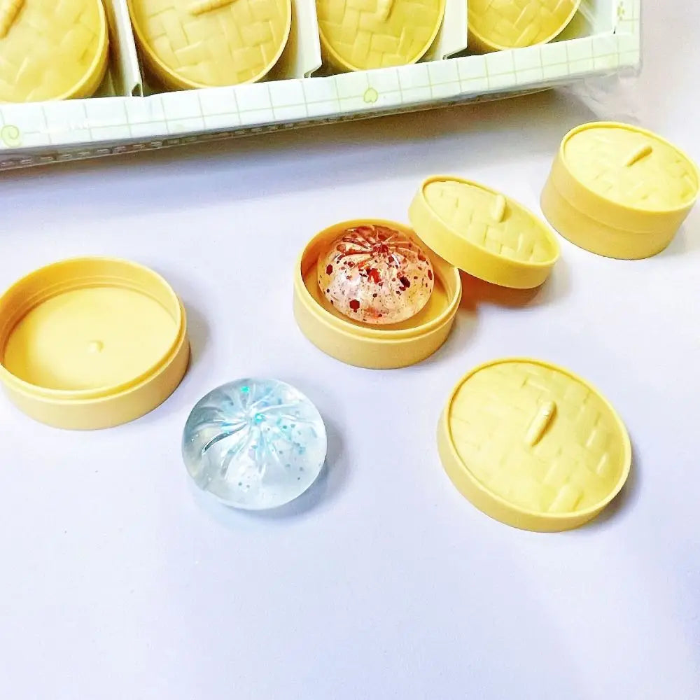 Soft Cute Mini Dumplings Squishy With Steamer Squeezable Squishy Crystal Bun Pinch Food Shape Fidget Sensory Toy Children Gift