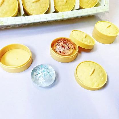 Soft Cute Mini Dumplings Squishy With Steamer Squeezable Squishy Crystal Bun Pinch Food Shape Fidget Sensory Toy Children Gift