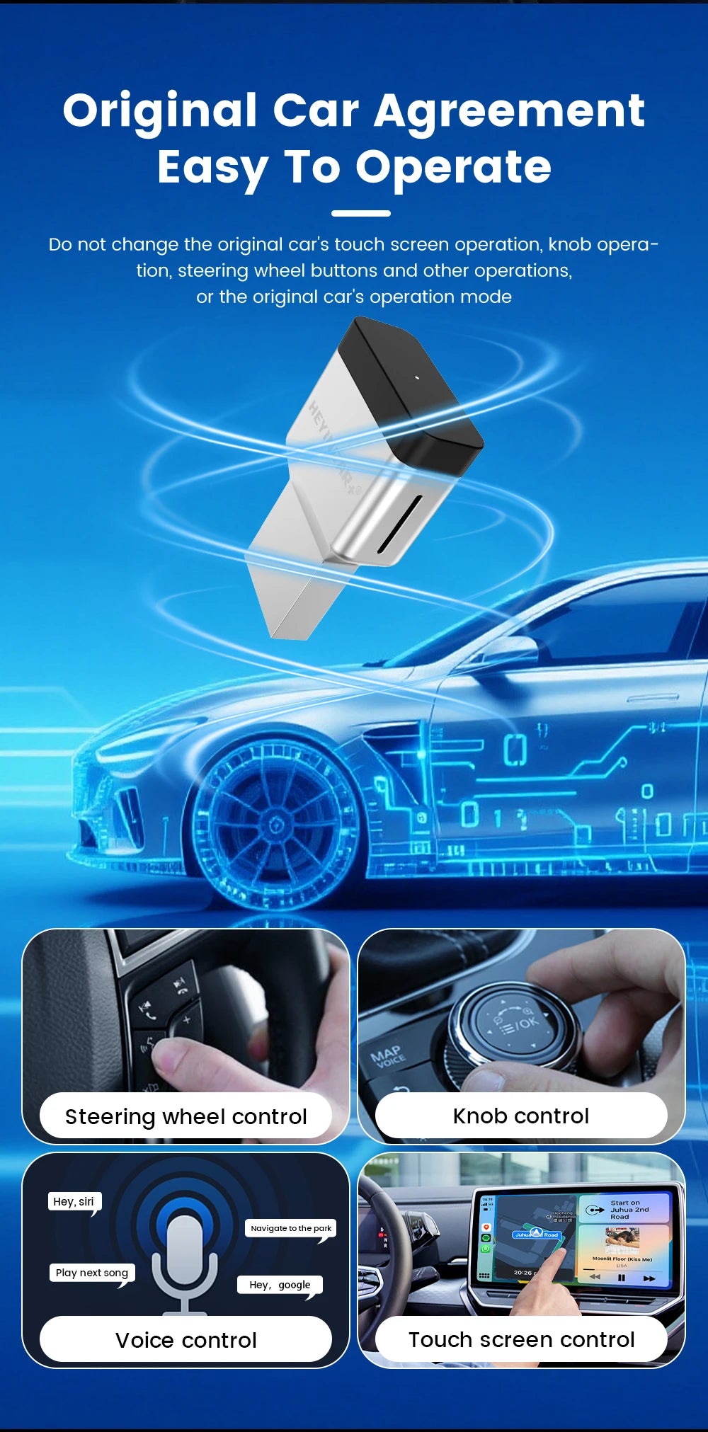 HEYINCAR New 3.0 Mini Wireless Carplay Android Auto Adapter Plug And Play Ai Box For VW Toyota Nissan Honda Benz Ford-More