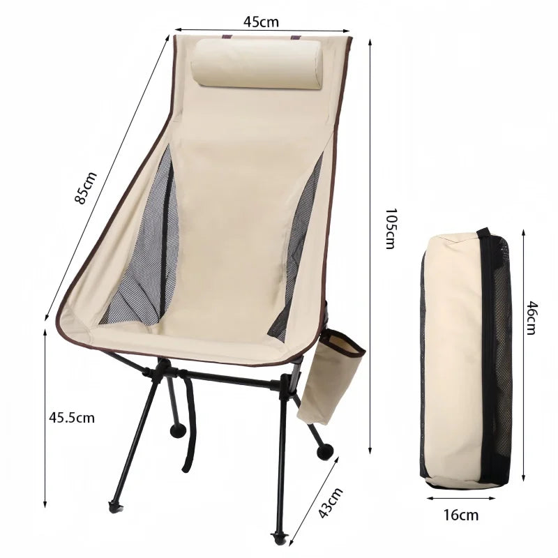 Portable Folding Moon Chair Outdoor Camping Aluminum Alloy Fishing Chair Beach Picnic Cup Bag Ultralight Folding Travel Chair