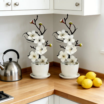 2Pcs Realistic Cream White Wintersweet Artificial Flowers, All-Season Faux Flowers for Holiday Home DIY Decor (No Vase)