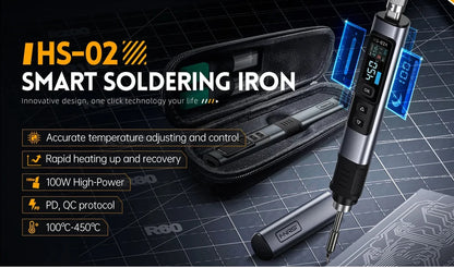FNIRSI HS-02 Electric Soldering Iron PD100W Power Adjustable 100-450 ℃ Temperature Rapid Heating Repair Portable Toolbox Kit