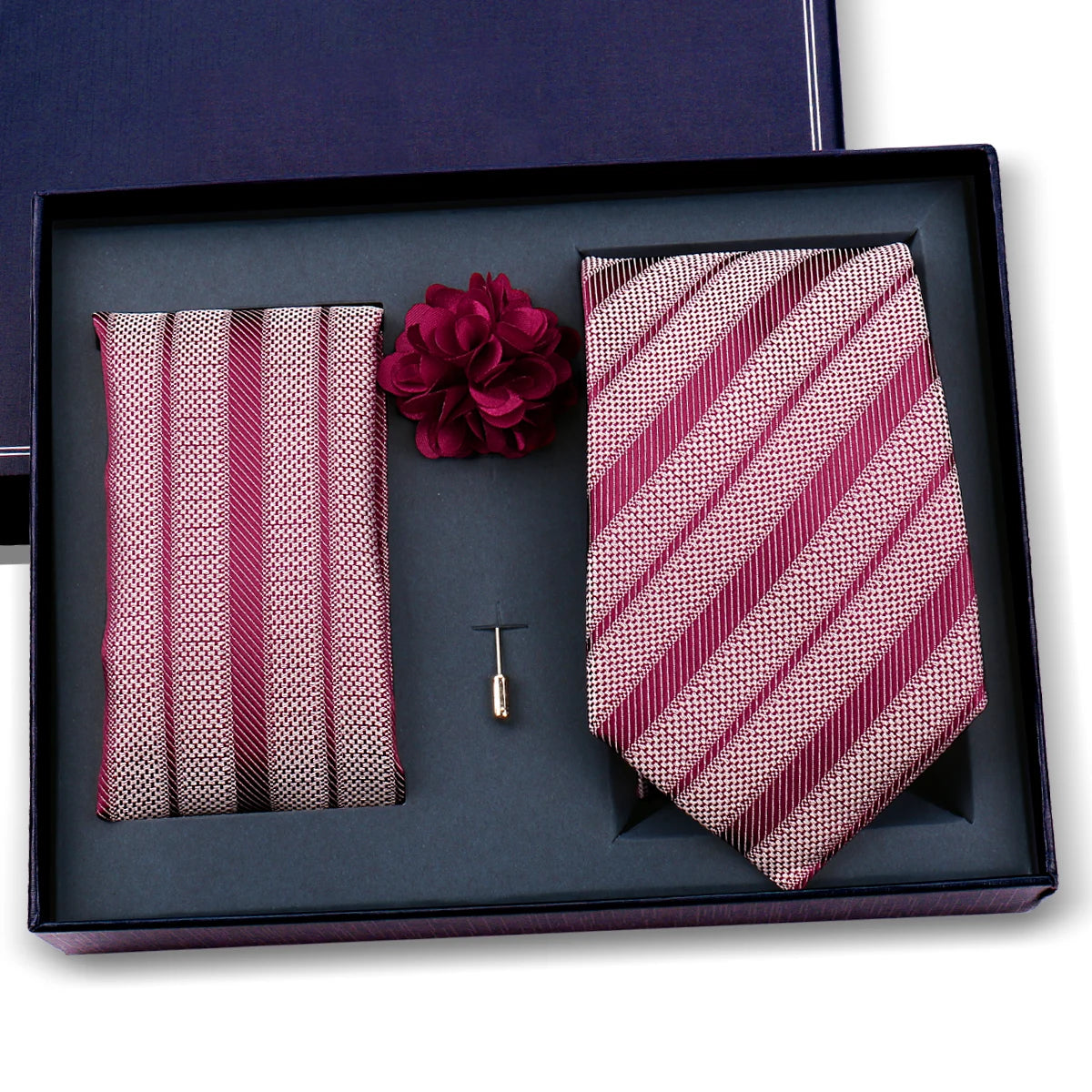Elegant Ties For Men Classic Paisly Neck Tie Pocket Square Brooch Set With Gift Box Mens Business Wedding Suit Accessories