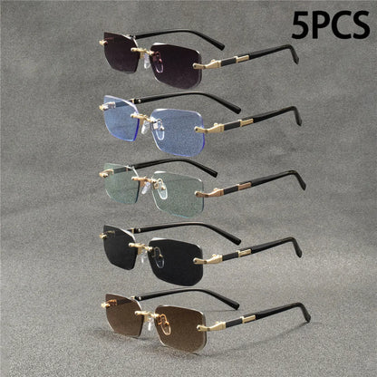 5PCS Rimless Sunglasses Rectangle Fashion Popular Women Men Shades Small Square Sun Glasses  For Female male Summer Traveling