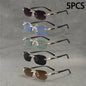 5PCS Rimless Sunglasses Rectangle Fashion Popular Women Men Shades Small Square Sun Glasses  For Female male Summer Traveling