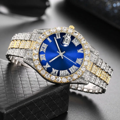 4pcs/set, Business Luxury Men's Rhinestone Watch Jewelry Set, Classic Silvery Men Quartz Calendar Wrist Watch - Gifts for Men,