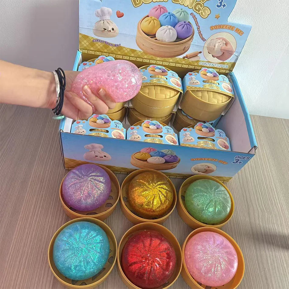 Dumpling Pressure Dumpling Squishies Cute Colorful Bun Toy Slow Rising Stress Relief Fidget Toy for Kids Adults Anti-Anxiety Gif