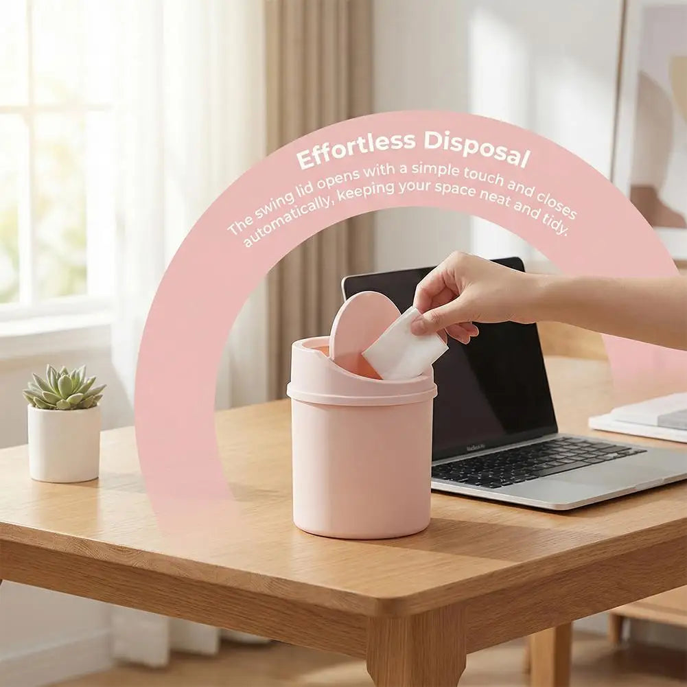 Mini Desktop Trash Can with Press-Top Lid Small Waste Bin for Office Desk & Bedroom Portable Space-Saving Trash Tube