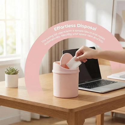 Mini Desktop Trash Can with Press-Top Lid Small Waste Bin for Office Desk & Bedroom Portable Space-Saving Trash Tube