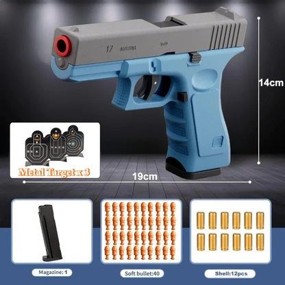 G17 Shell Throwing EVA Safety Soft Bullet Toy Gun with Blowback for Outdoor Continuous Firing Shooting Game Christmas Gift