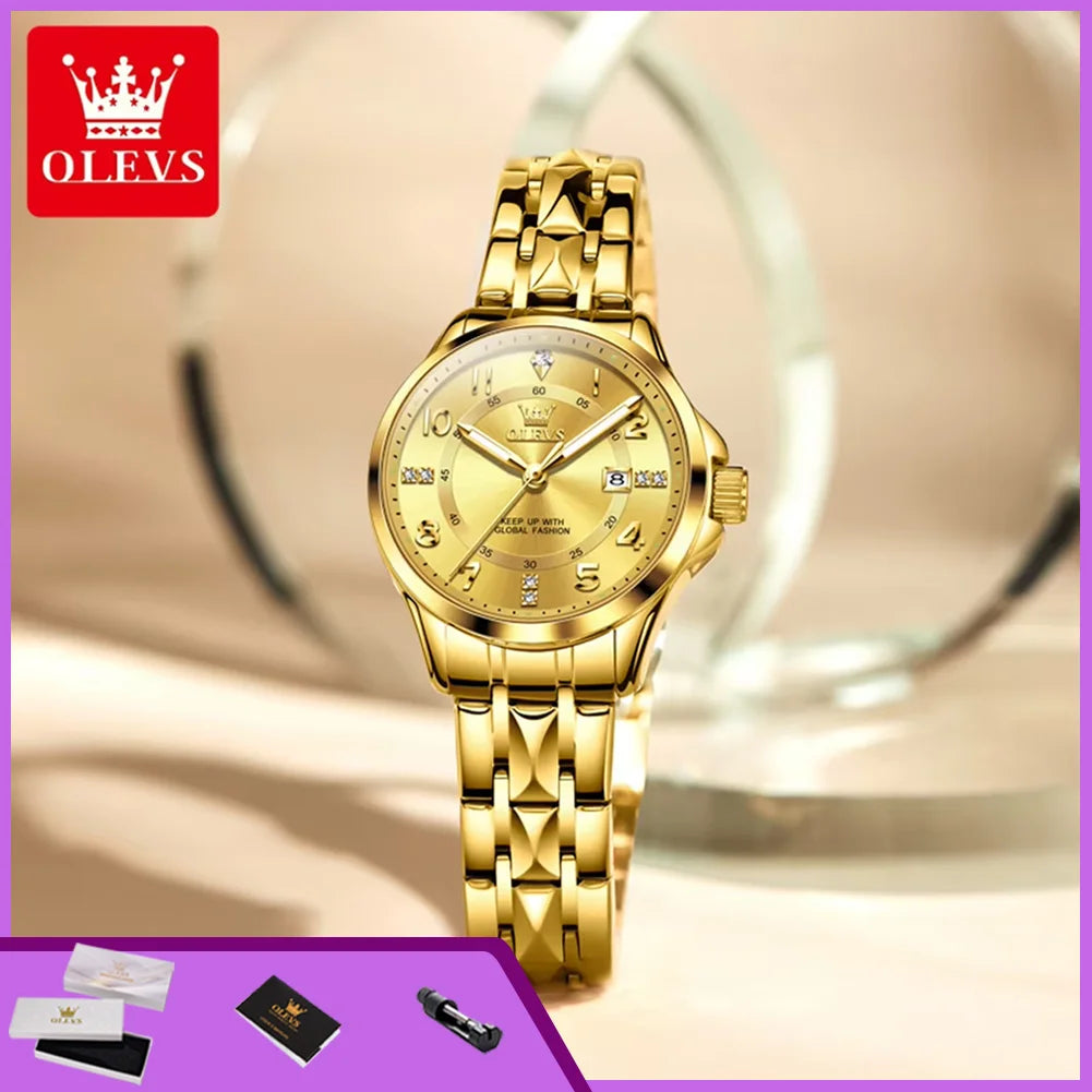 OLEVS 2910 Original Quartz Watches for Women Rhombus Steel Strap Waterproof Luminous Calendar Elegant Luxury Ladies Wristwatches