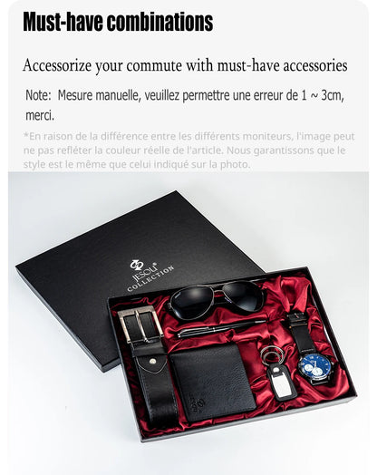 Gift Business Luxury Company Mens Set 6 in 1 Watch Glasses Pen Keychain Belt Purse Welcome Holiday Birthday