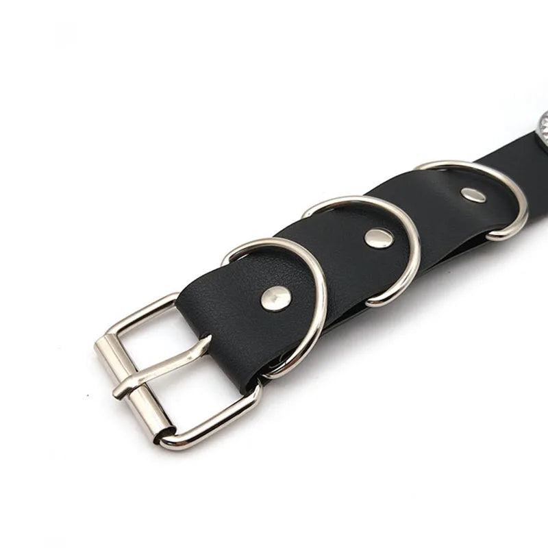 Black Goth Belt PU Customized Letters Choker Necklace Punk Sexy Men Women Personalized Collars Buckle Chocker Cosplay Jewelry