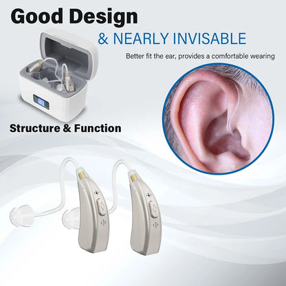 Digital 16-Channel Rechargeable hearing aids Multi-Mode BTE Hearing Aid High Performance Concealed In-Ear for Seniors