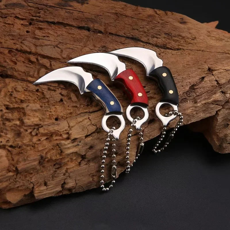 New Mini Wood Handle Keychain Pocket Knife Stainless Steel Camping Small Mini Portable Knife Peeler Fixed Blade Multi EDC Tool