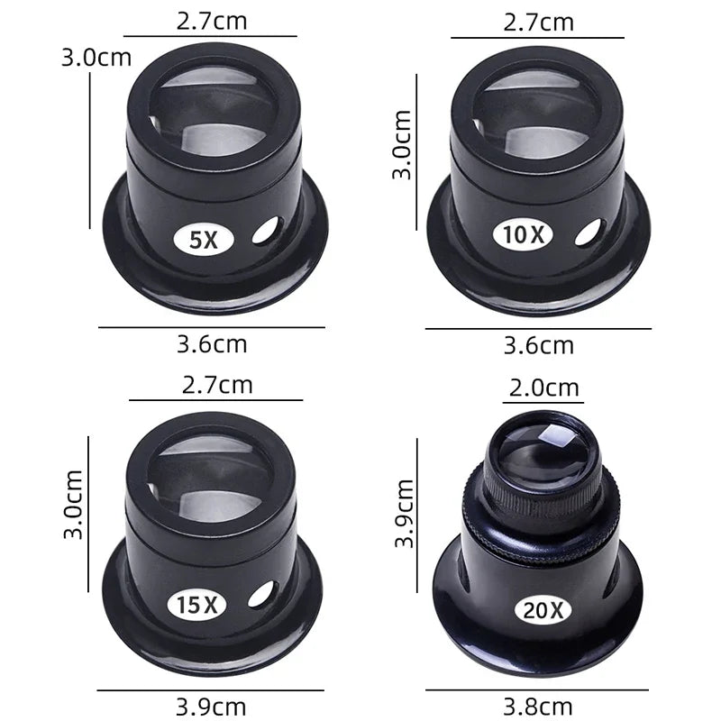 Watch repair tools, watch repair magnifiers 5 to 20 times, clock magnifiers, jewelry magnifiers, watch repair magnifier set 4pcs