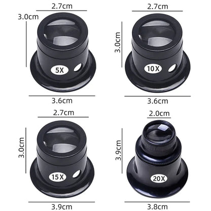 Watch repair tools, watch repair magnifiers 5 to 20 times, clock magnifiers, jewelry magnifiers, watch repair magnifier set 4pcs