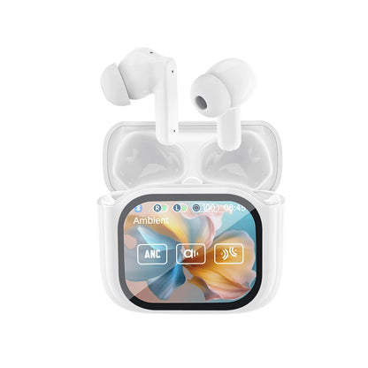 Ai Translation Wireless Earbuds with Touchscreen Charging Case, In-Ear Earphones with Microphone, Compatible with TV/Smartphone