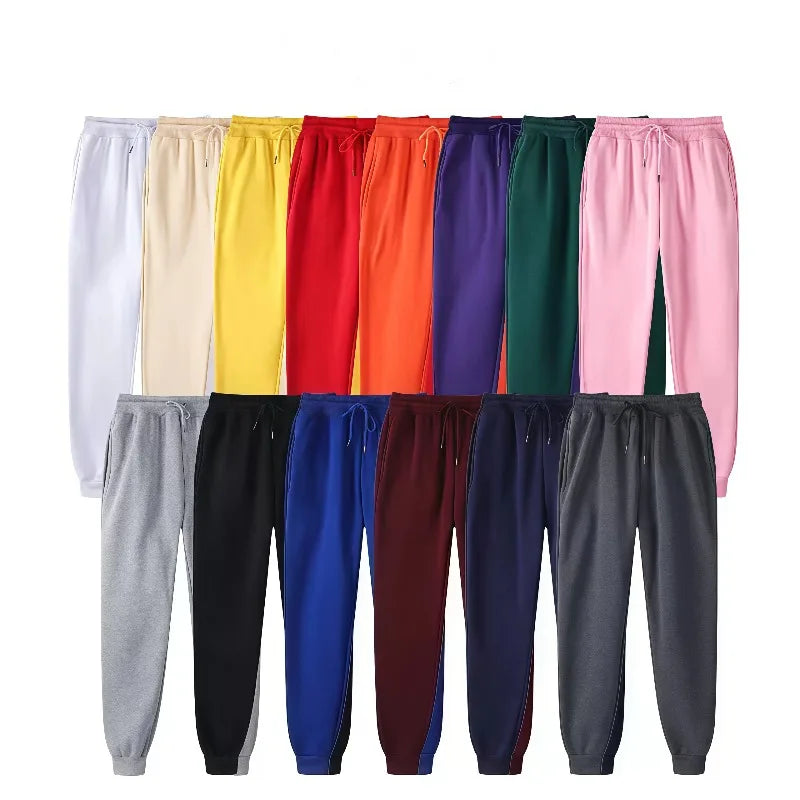 Unisex Solid Jogger Sweatpants Elastic Drawstring Cuff Sports Pants Multi-color Loose Fit Casual Gym Running Trousers Size S-3XL