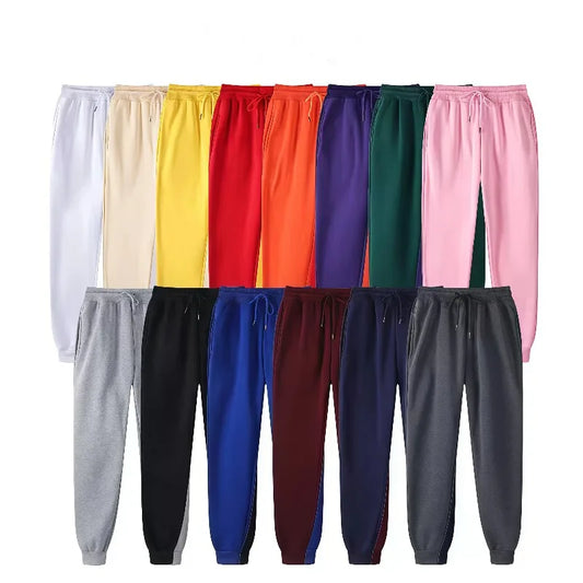Unisex Solid Jogger Sweatpants Elastic Drawstring Cuff Sports Pants Multi-color Loose Fit Casual Gym Running Trousers Size S-3XL
