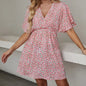 2024 Europe and the United States spring and summer new women's dress print V-neck short-sleeved casual loose dress women