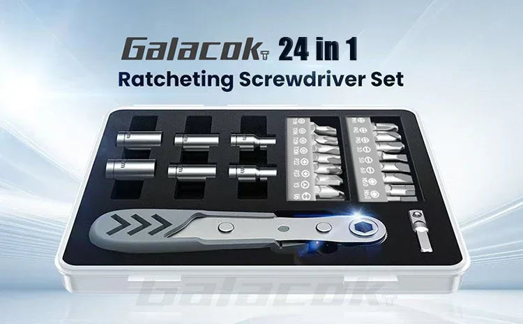 24 in 1 Right Angle Ratcheting Screwdriver Set 36-Tooth Mini Ratchet Socket Sleeve Wrench Set Car Repair Tool Hand Tools Key Set