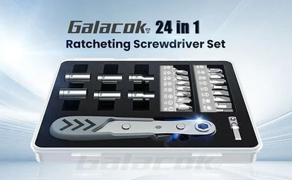 24 in 1 Right Angle Ratcheting Screwdriver Set 36-Tooth Mini Ratchet Socket Sleeve Wrench Set Car Repair Tool Hand Tools Key Set