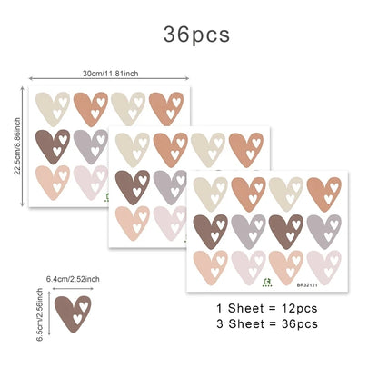 36Pcs Boho Hearts Wall Stickers For Home Living Room Children Girl Boy Bedroom Decoration Baby Nursery DIY Art Decals Wallpaper