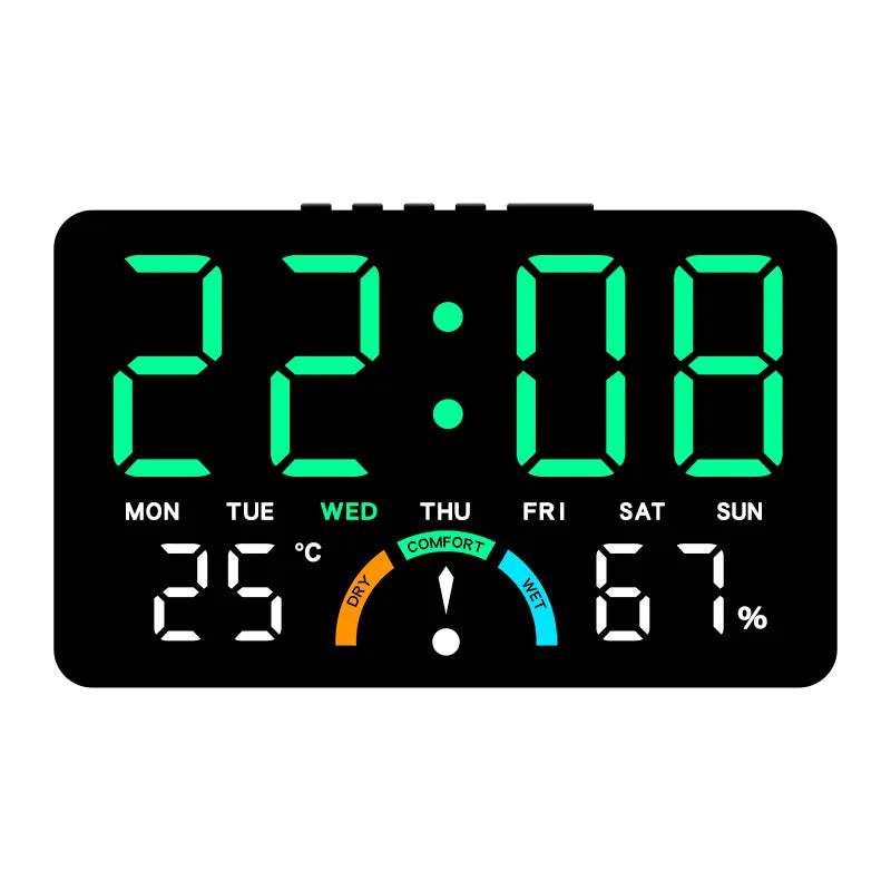 Digital Alarm Clock TEMP Humidity Week Comfort Level Dual Alarm Snooze Table Clock 12/24H Timer Auto Dimmable LED Wall Clock