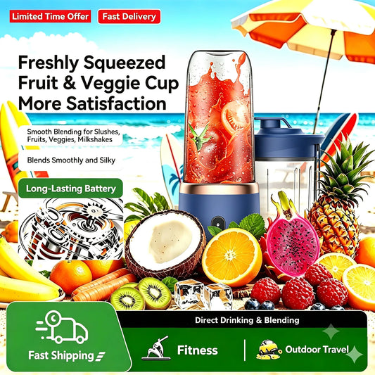 6 Blades Double Cups Portable USB Rechargeable Mini Electric Juicer Bottle Personal Fruit Smoothie Blender Home Gym Camping