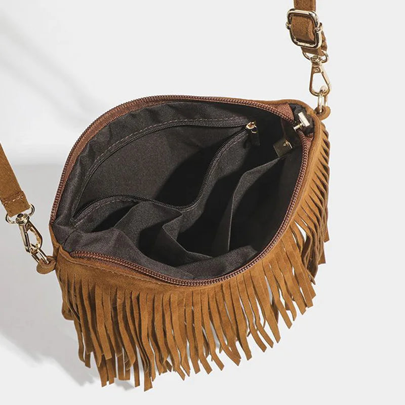 Vintage Tassel Crossbody Bags, Women's Versatile Shoulder Bag, Boho Style Fringe Square Purse, Ladies Handbags For Gift