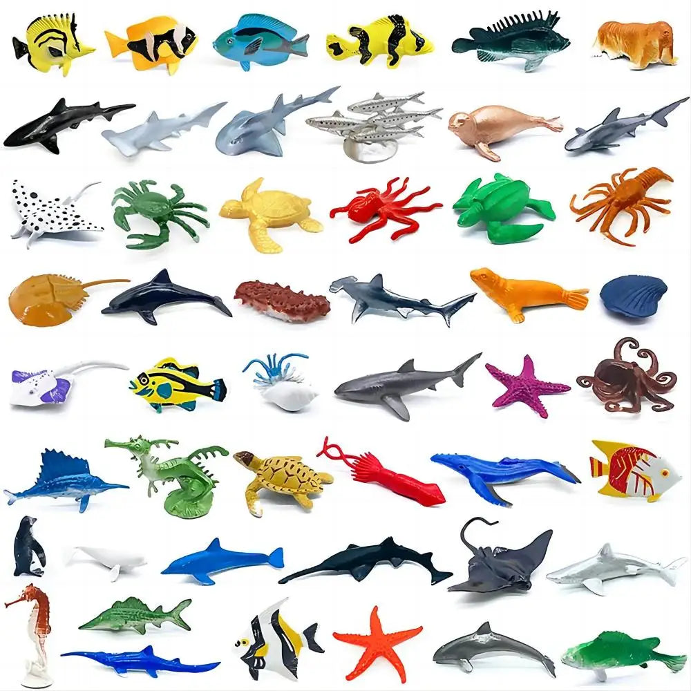 56pcs/set Plastic Simulated Sea Life Toy Model Realistic Marine Animals Whale Shark Dolphin Turtle Toys For Kids Christmas Gifts