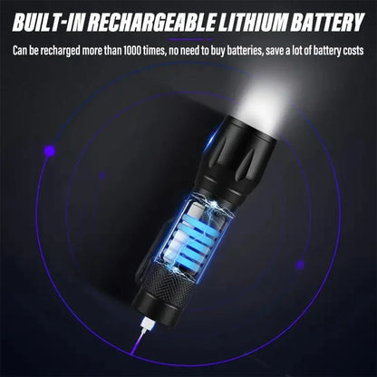 LED+COB Portable Flashlight Zoomable Small Torch USB Rechargeable Outdoor Camping Fishing Long Range Camping Emergency Lantern