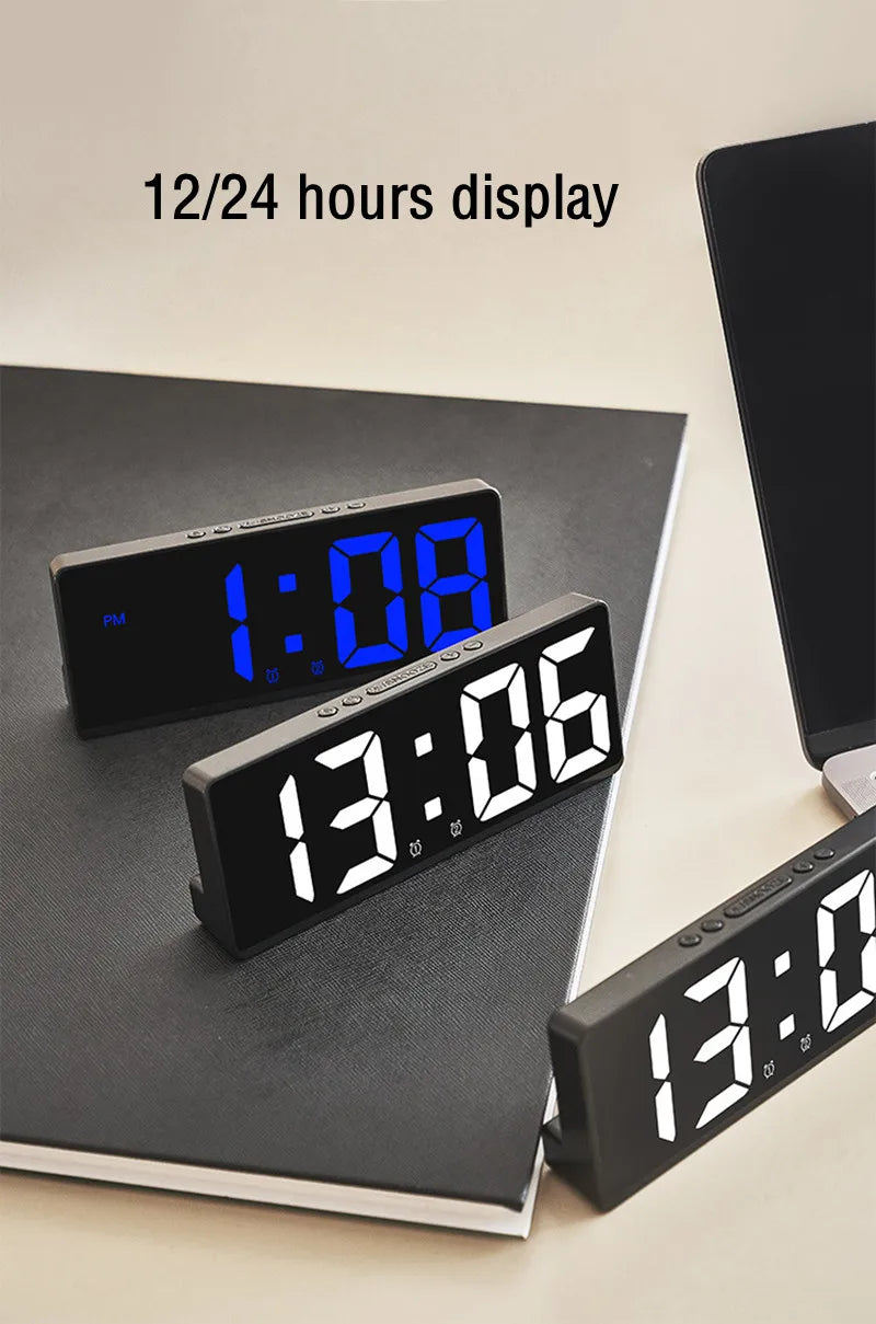 Digital Alarm Clock Voice Control Teperature Snooze Night Mode Desktop Table Clock 12/24H Anti-disturb Funtion LED Clocks Watch