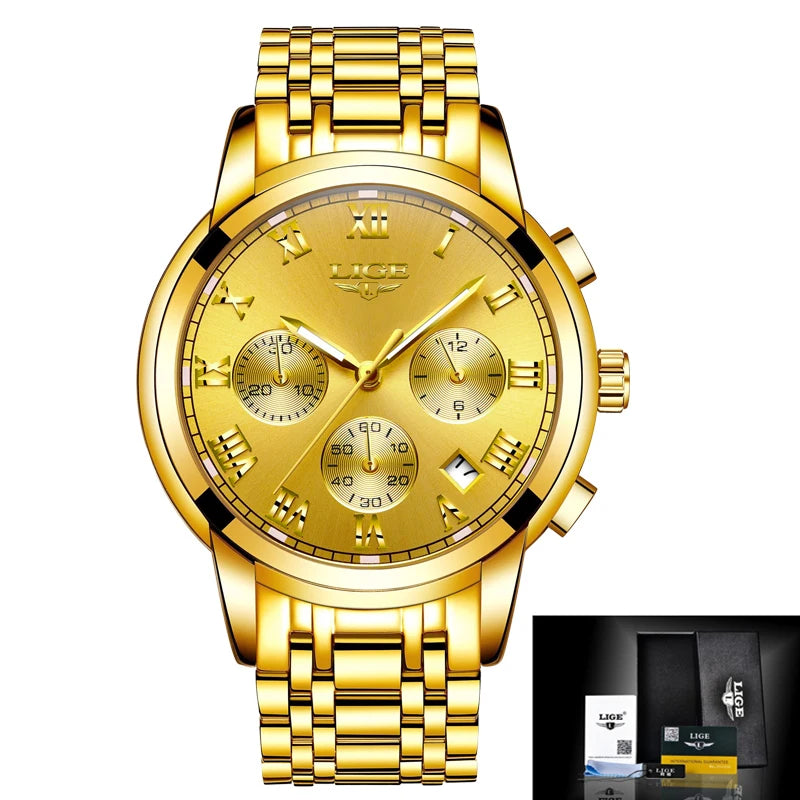 LIGE Women's Watches Ladies Quartz Watch Waterproof Stainless Steel Strap Chronograph Watch for Women Fashion Watch Bracelet Set