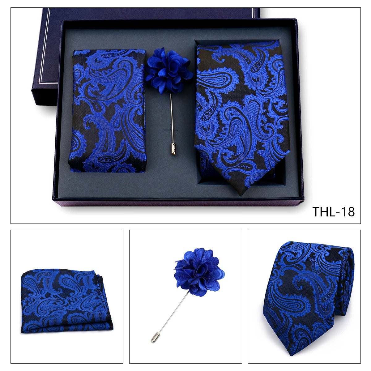 Elegant Ties For Men Classic Paisly Neck Tie Pocket Square Brooch Set With Gift Box Mens Business Wedding Suit Accessories