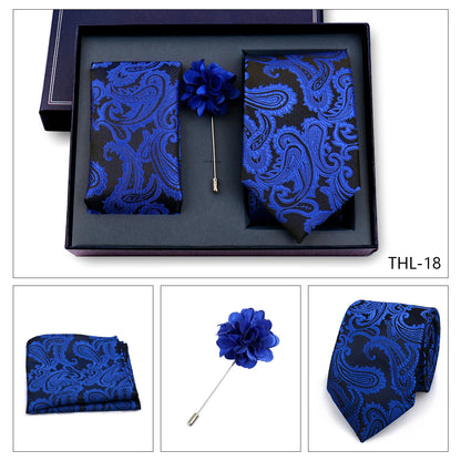 Elegant Ties For Men Classic Paisly Neck Tie Pocket Square Brooch Set With Gift Box Mens Business Wedding Suit Accessories