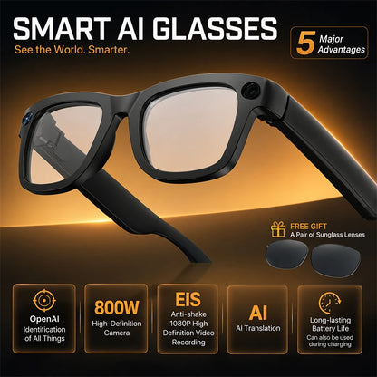 2026 New Smart Glasses 800W HD Camera AI All Things Recognition Recording and Video Calling Real-time Translation Smart Glasses