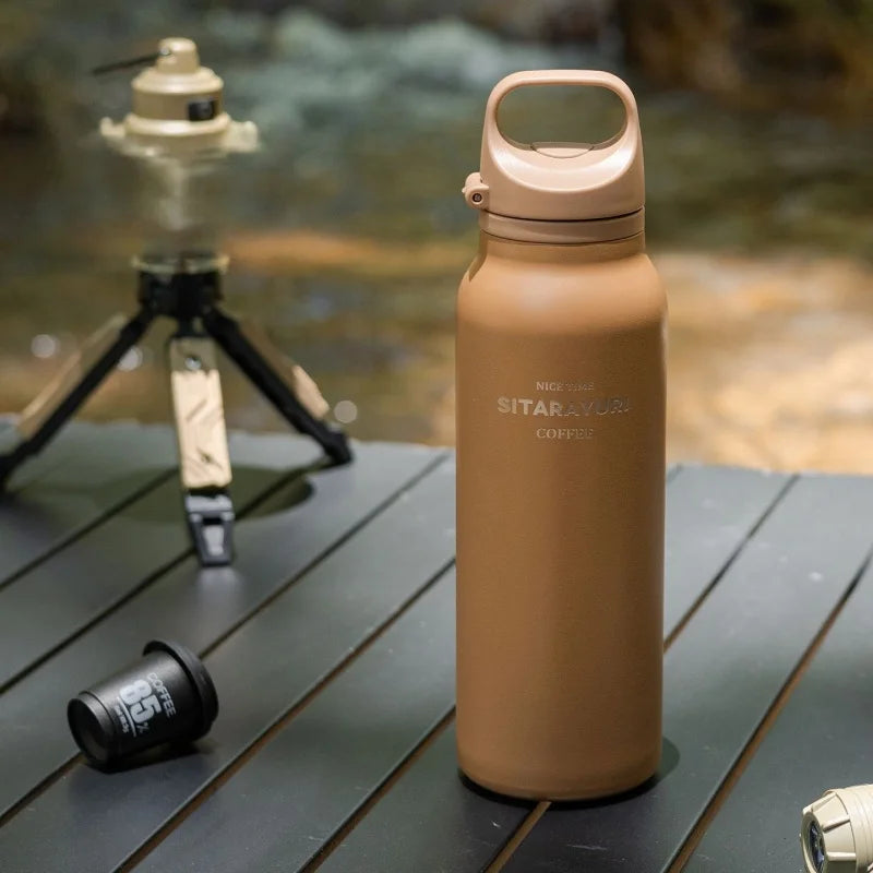 JUSTINLAU 600ML Insulated Bottle with Pop-up Lid Stainless Steel Keep Hot＆Cold Thermal Mug Outdoor Sports/Travel Water Cups