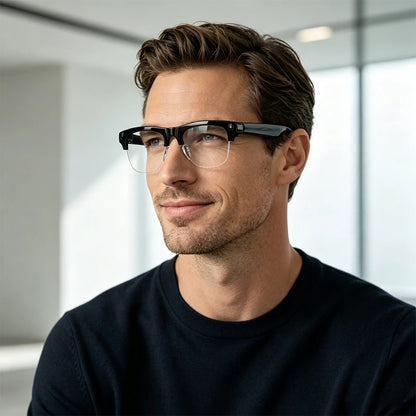 Semi-frame 1200W Pixel Camera Glasses with AI Voice Translation Smart Bluetooth Features Includes 3 Lense Travel Office
