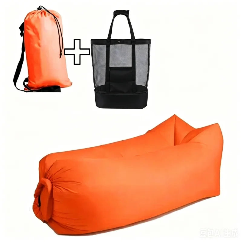 LUSQI Inflatable Lounger Air Sofa Extra Thick Foldable Couch For Outdoor Camping Beach Patio Quick Inflation Home Furniture