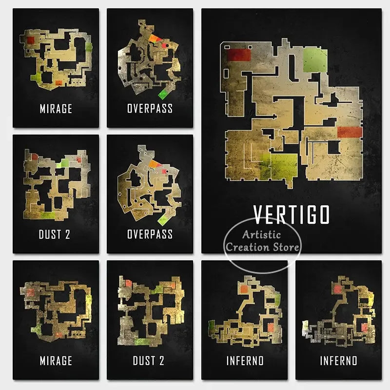 Cs Go Maps Poster First Person Shooter Game Dust 2 Nuke Map Black Print Canvas Painting Wall Pictures for Game Room Wall Decor