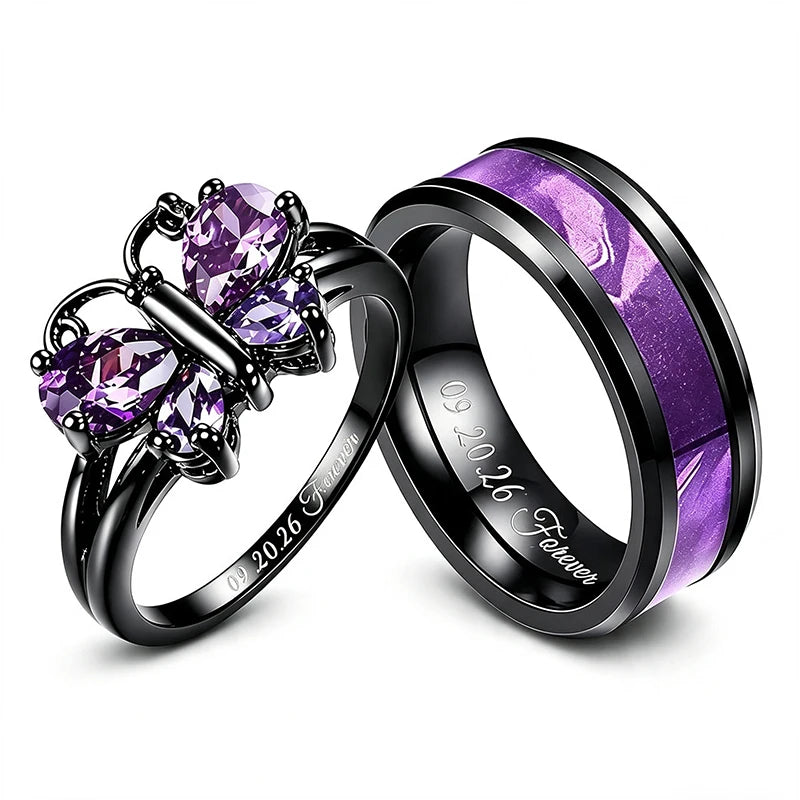 Personalized Couple Rings Set Custom Engraved Heart Cubic Zirconia Engagement  Ring Birthday Gift Wedding Rings Jewelry